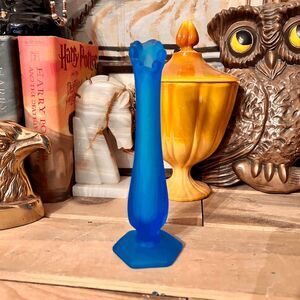 Vintage Westmoreland Glass Swung Vase - Blue Mist Satin Frosted Bud Vase 8 1/2"